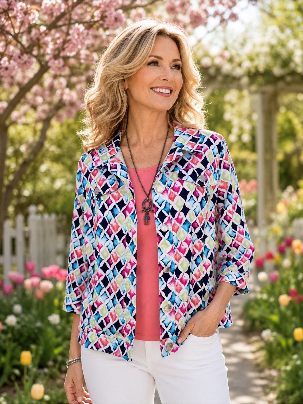 Christopher & Banks Geometric Jacket M & Ruby Rd Coral Tank Top Small Bundle